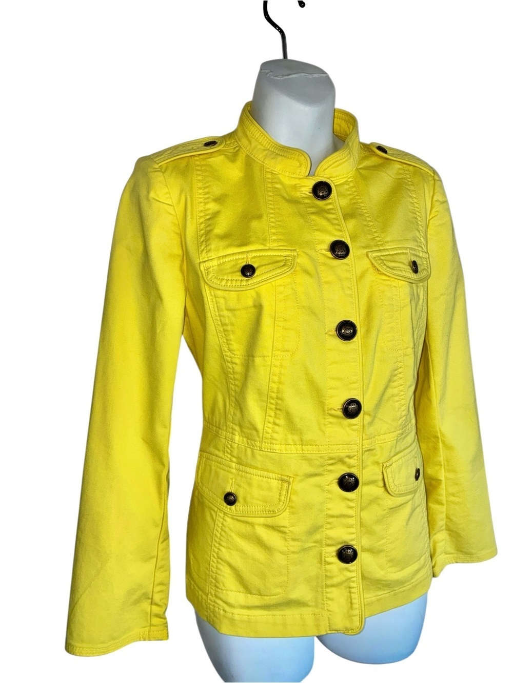 Talbots Jacket, Women 8P, Yellow, EUC, Utility, Buttons, Flap Pockets.